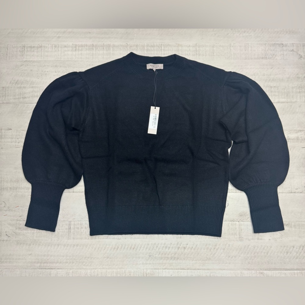 Martha Stewart cashmere/ wool crew neck Black Puff Sleeve Sweater